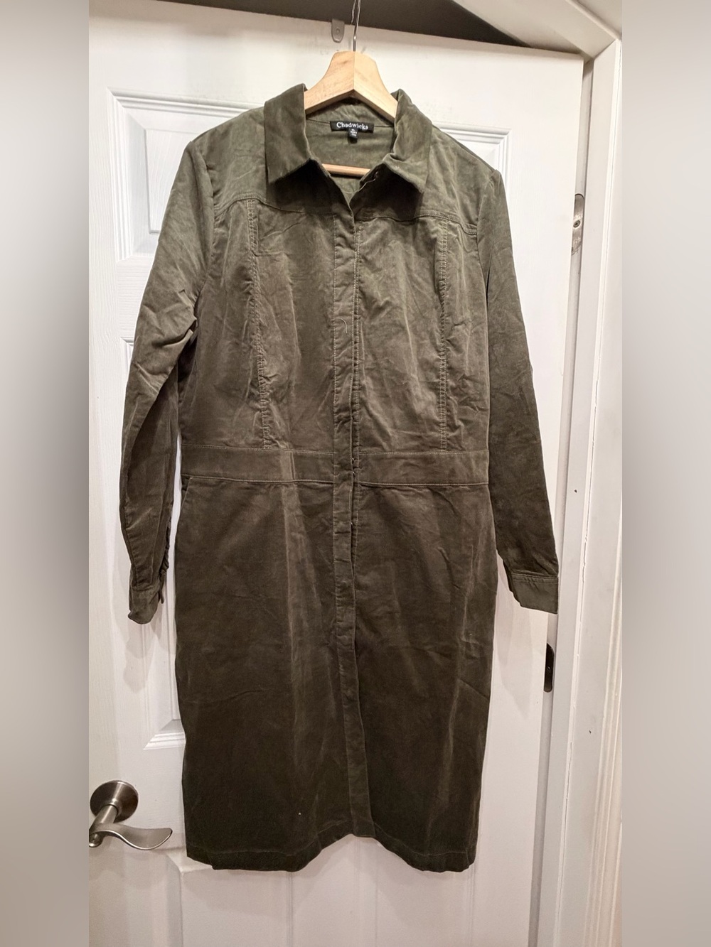 Vintage new without tags Olive Green Corduroy Shirt Dress